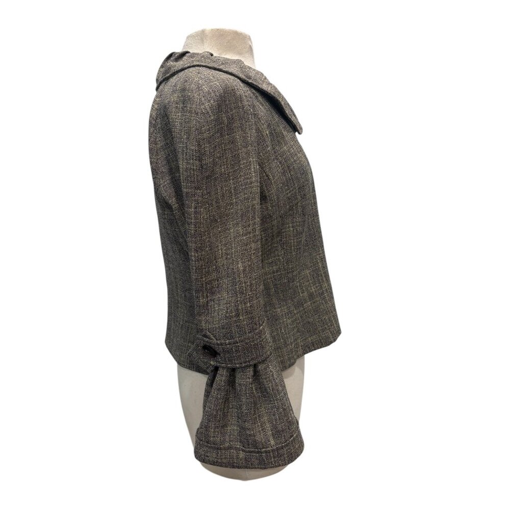 Biacci Tweed Jacket Womens L Bell Sleeve Peter Pan Collar Brown Chic - Picture 5 of 10